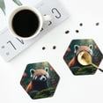 thumbnail image 4 of Honeii Forest Plant Raccoon print Leather Coaster Set of 4, ideal for safeguarding your furniture from drinks spills and effortless cleanup-Hexagon, 4 of 6