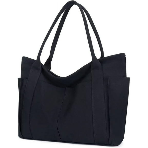 HMSHA Canvas Shoulder Bag for Women Reusable Grocery Shopping Bag Extra Large Cotton Beach Tote Bag Lightweight Work Handbag