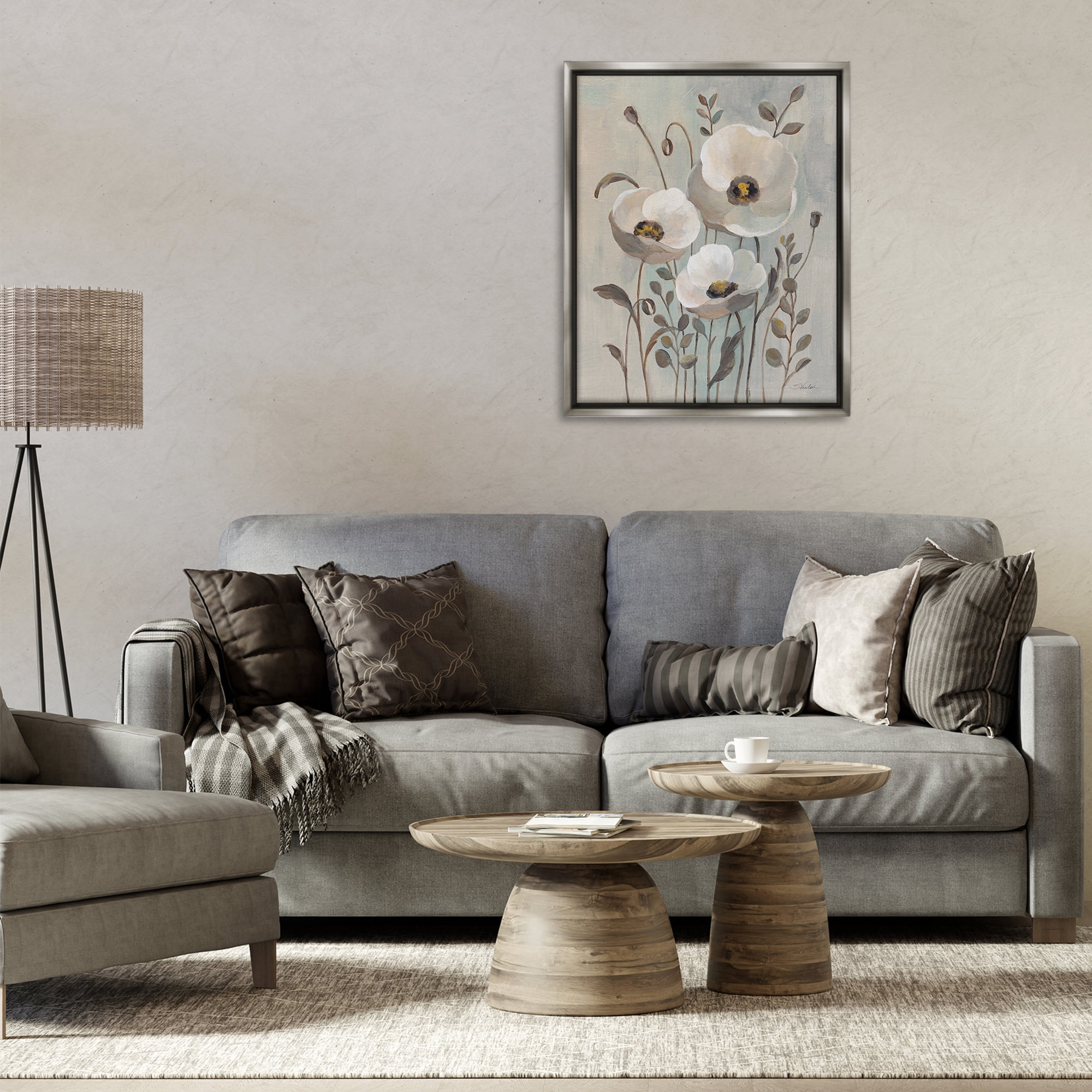Stupell Industries Neutral Poppies Trio Plants & Flowers Painting Gray Floater Framed Canvas Art Print Wall Art, 25 x 31