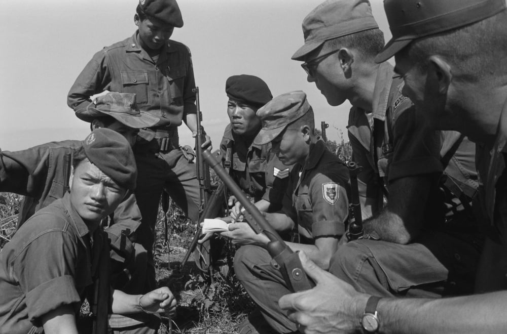 South Vietnamese Soldiers With American Soldiers During A Military