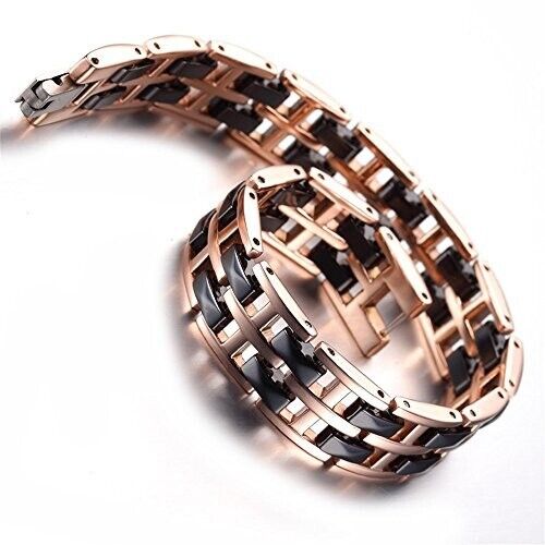 8.0" Inch Mens Rose Gold & Black Bracelet. Two-Tone Tungsten Ceramic + Fancy Box