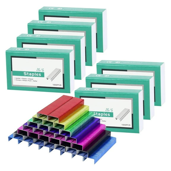 Multibey 7 Pack Colorful 26/6 Standard Staples for Desk Stapler, 1000Pcs Colored Staples per Pack, 7000Pcs in Total