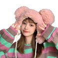 thumbnail image 1 of rygai Women Winter Hat Unisex Cartoon Thicken Bear Head Shape Solid Color Windproof Photo Props Bear Ears Women Men Beanie Women Headwear,Pink, 1 of 8