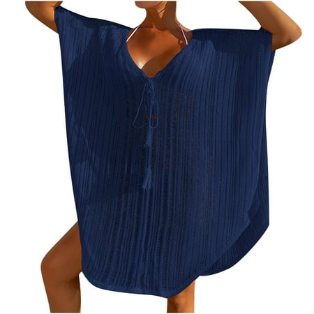 Cover Ups for Swimwear Women  Womens Plus Size Crochet Coverups Casual Trim Kaftan Chiffon Swimwear Holiday Beach Bikini Cover Up Blouses Tops Summer Saving Clearance