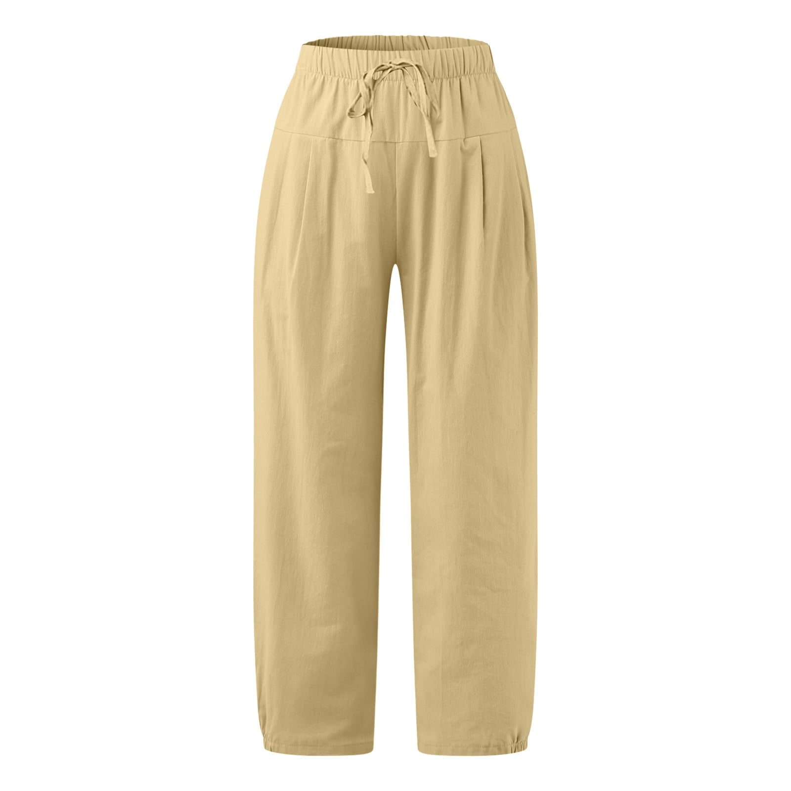Wide-leg Linen-blend Pants - Light yellow - Ladies