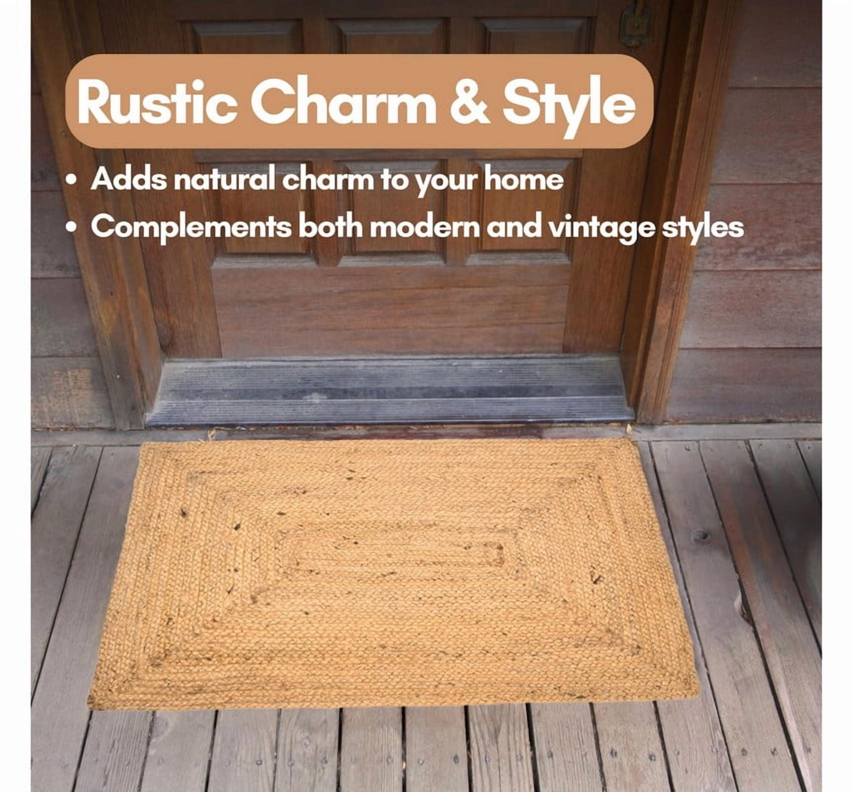 Handwoven Jute Braided Rug Rectangular Rustic Farmhouse Reversible Eco Friendly Carpet_2'X24'