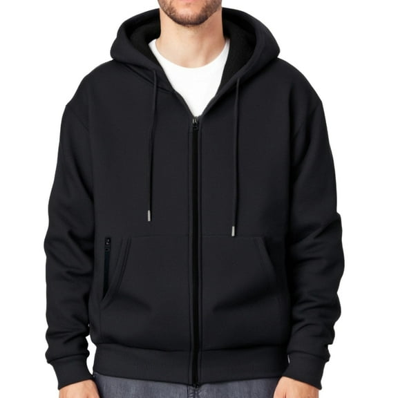 MELDVDIB Mens Full-Zip Hoodies Warm Fleece Lined Zip-Up Hooded Sweatshirt with Drawstring Zipper Pockets for Cold Weather Outdoor Activities Wear Black S