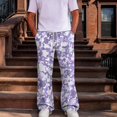 thumbnail image 2 of Men's Camo Cargo Pants Casual Elastic Drawstring Waist wide Leg Pants Lightweight Outdoor Hiking Relaxed Fit trousers with Multi Pockets Light Purple M, 2 of 7