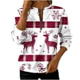 thumbnail image 2 of Ounisa Womens Stripe Sweatshirts 2025 Fall Fashion Clothes Half Zip Christmas Gifts Snowflake Elk Graphic Pullover Cropped Tops Workout Soft Outfits, 2 of 5