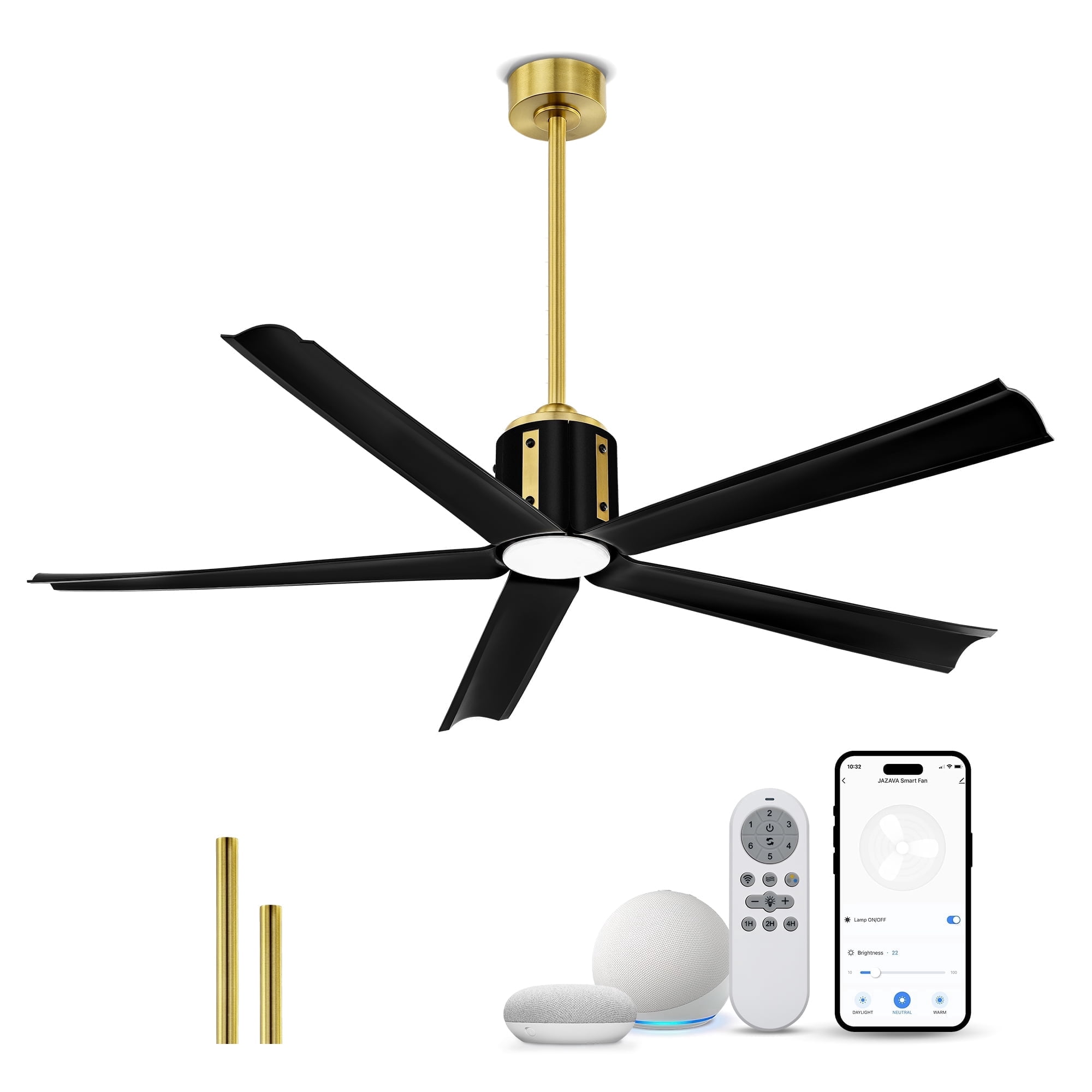 Ltmate 60 Inch Ceiling Fans with Lights and Remote, Black and Gold Ceiling Fans with Alexa Google Voice Control, 3 Color Temperatures and Quiet Reversible DC Motor