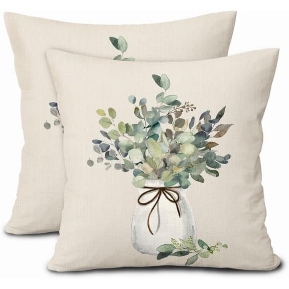 Spring Summer Leaf Pillow Covers 20X20 Inch Watercolor Eucalyptus Leaves Couch Pillow Cases Sage Green Farmhouse Throw Pillows Set of 2 Home Decor for Living Room Bedroom Bed Cushion Outdoor