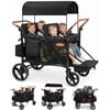 Vomeast Upgrade Wagon Stroller for 4 Kids, 4-Seater Baby Stroller Wagon with Canopy, 5-Point Harness, Adjustable Handle(Black)