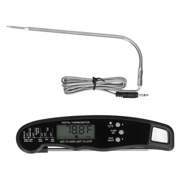 Termómetro para barbacoa - Cabezal de sonda doble Pantalla LCD Termómetro digital para alimentos Fácil de almacenar Termómetro para carne para barbacoa casera, rojo/negro(Negro)