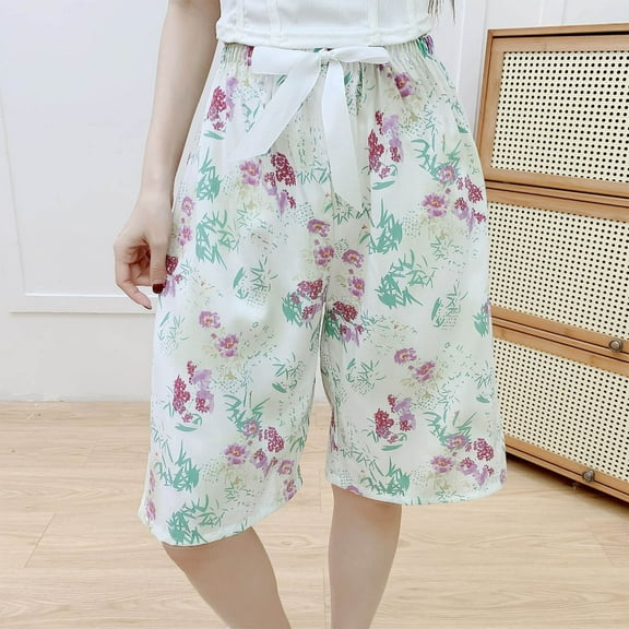 Ndbuld Women's Bermuda Shorts Jersey Shorts with Deep Pockets Women's Printed Shorts Thin Casual Sleepwear Shorts Home Shorts Sports Wearable Shorts Evergreen Green Free Size