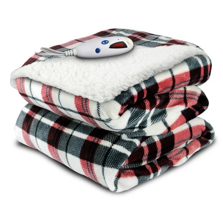 Biddeford Velour Sherpa Electric Heated Throw Blanket Blue