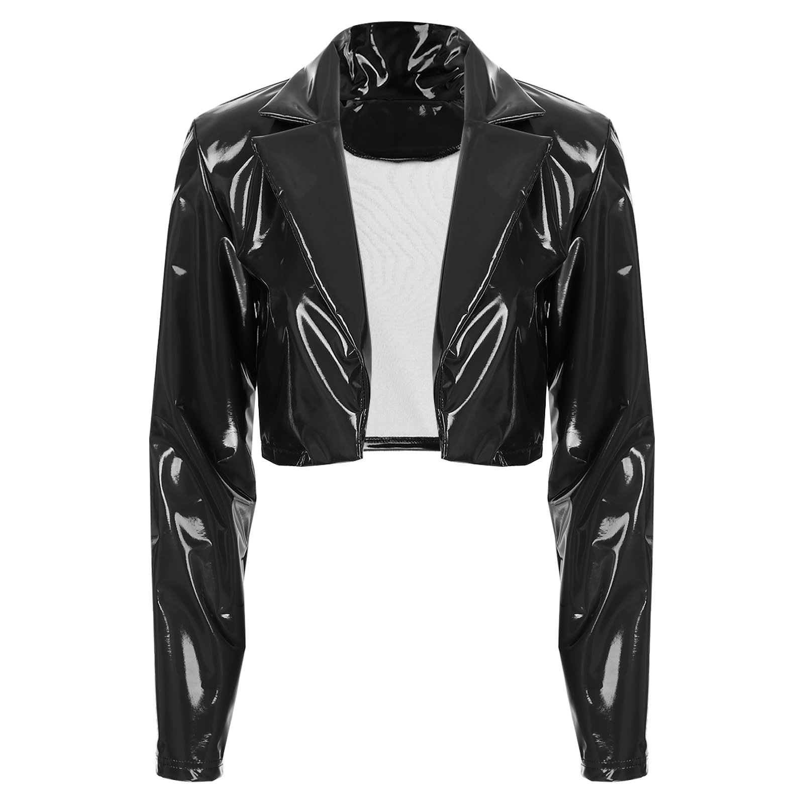 YONGHS Women's Open Front Casual PU Leather Cropped Jacket
