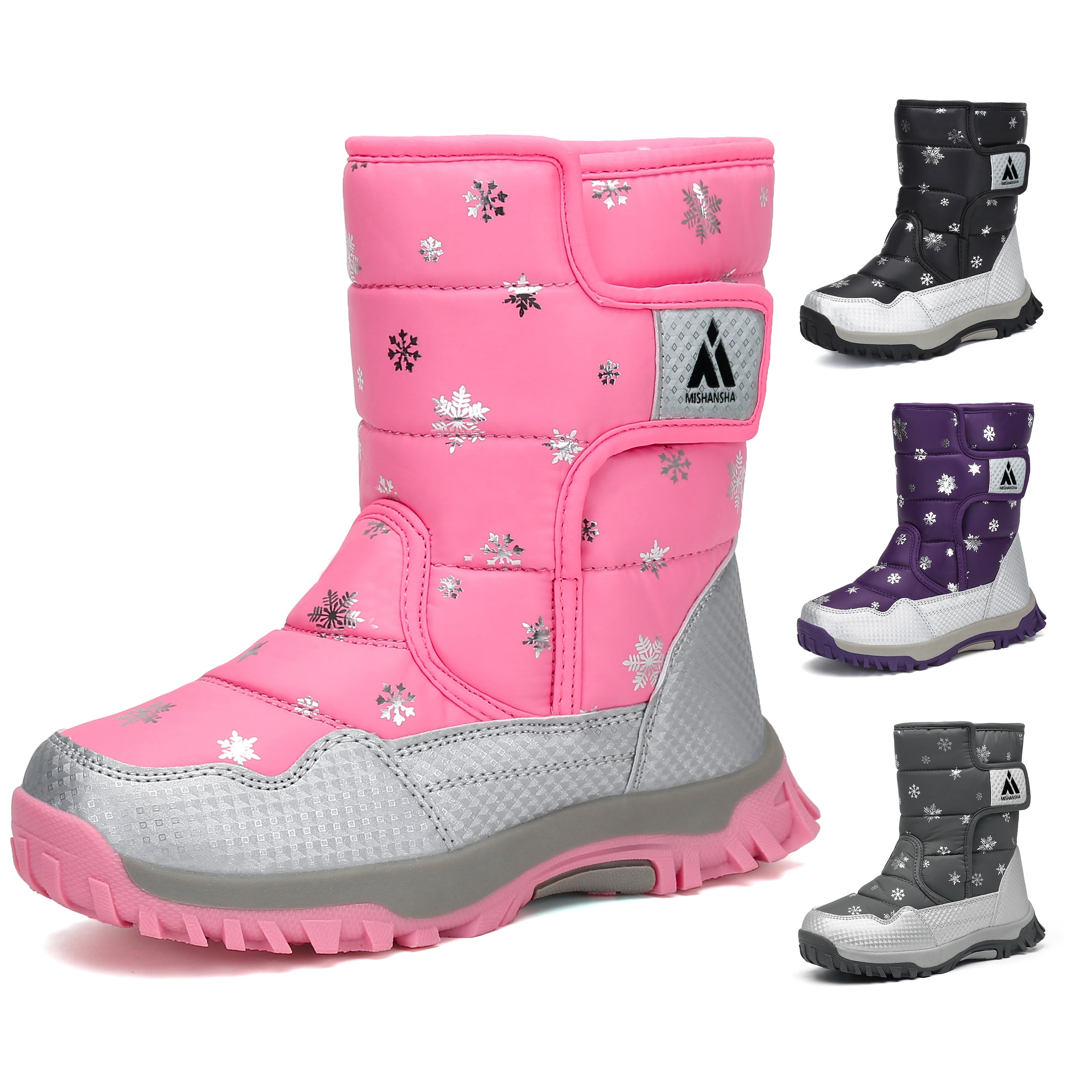 Mishansha Girls Boys Waterproof Snow Boots，Pink 3.5 Litter kid