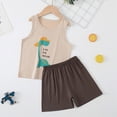 thumbnail image 2 of KPOPLK Toddler Boy Sleeveless Outfit Set 2Pcs Cute Cartoon Print T-Shirt + Shorts Baby Boy Summer Clothes Soft Cotton Sizes 2-10 Years Size 9-10 Years,Brown, 2 of 4