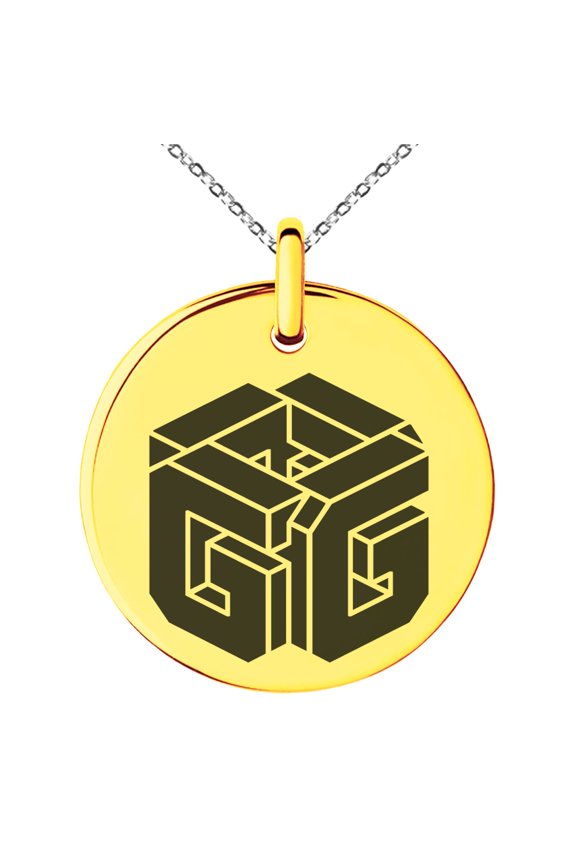 Stainless Steel Letter G Initial 3D Cube Box Monogram Engraved Small Medallion Circle Charm Pendant Necklace