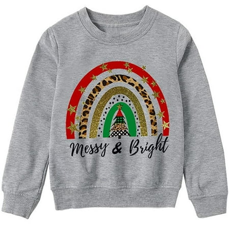 

women Christmas pajamas for family matching outfits son daughter sets soft Gray Parent-child Attire Christmas Rainbow Printed Long Sleeve O-Neck Shirts Tops Pullover F