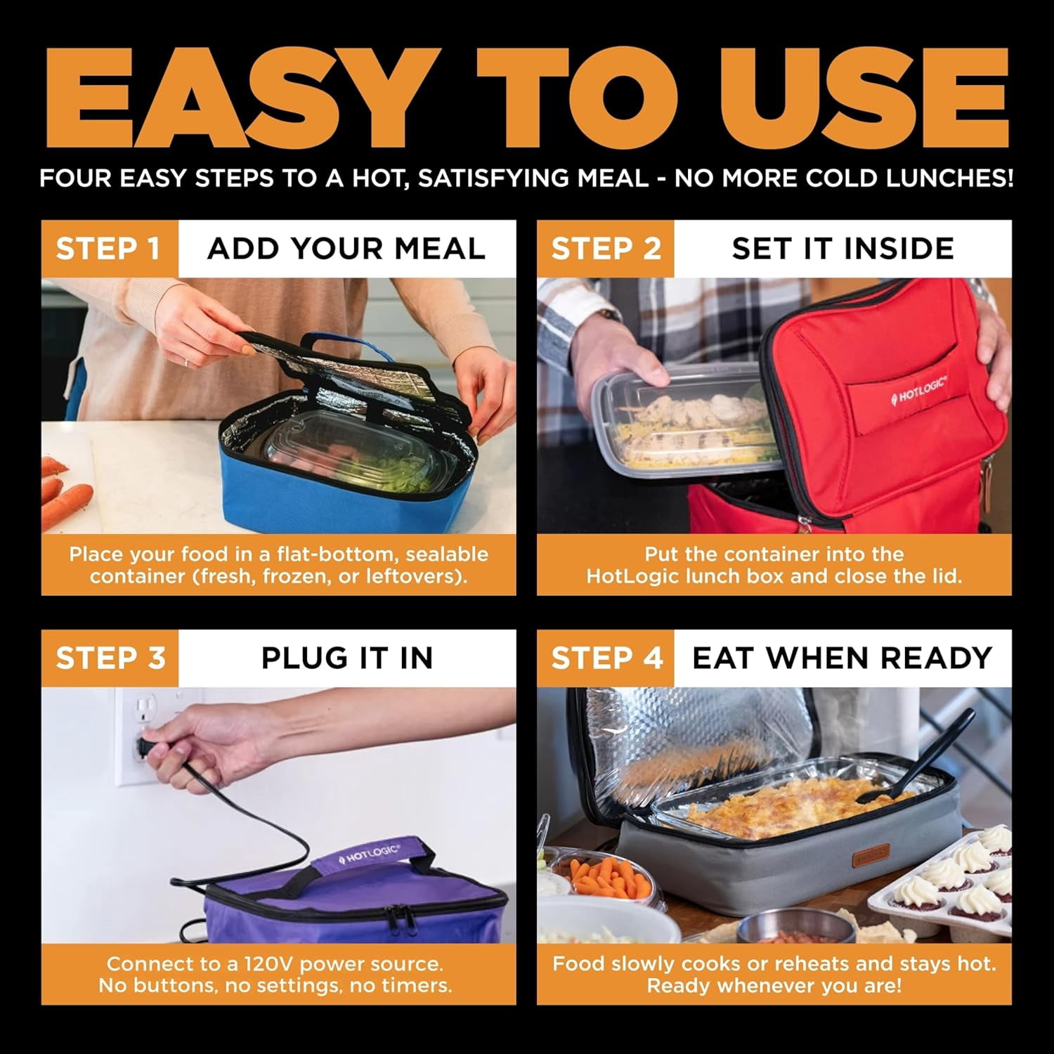 HotLogic Mini Portable Electric Lunch Box Food Heater - Innovative Food Warmer and Heated Lunch Box for Adults Car/Home - Easily Cook, Reheat, and Keep Your Food Warm - Red (120V)