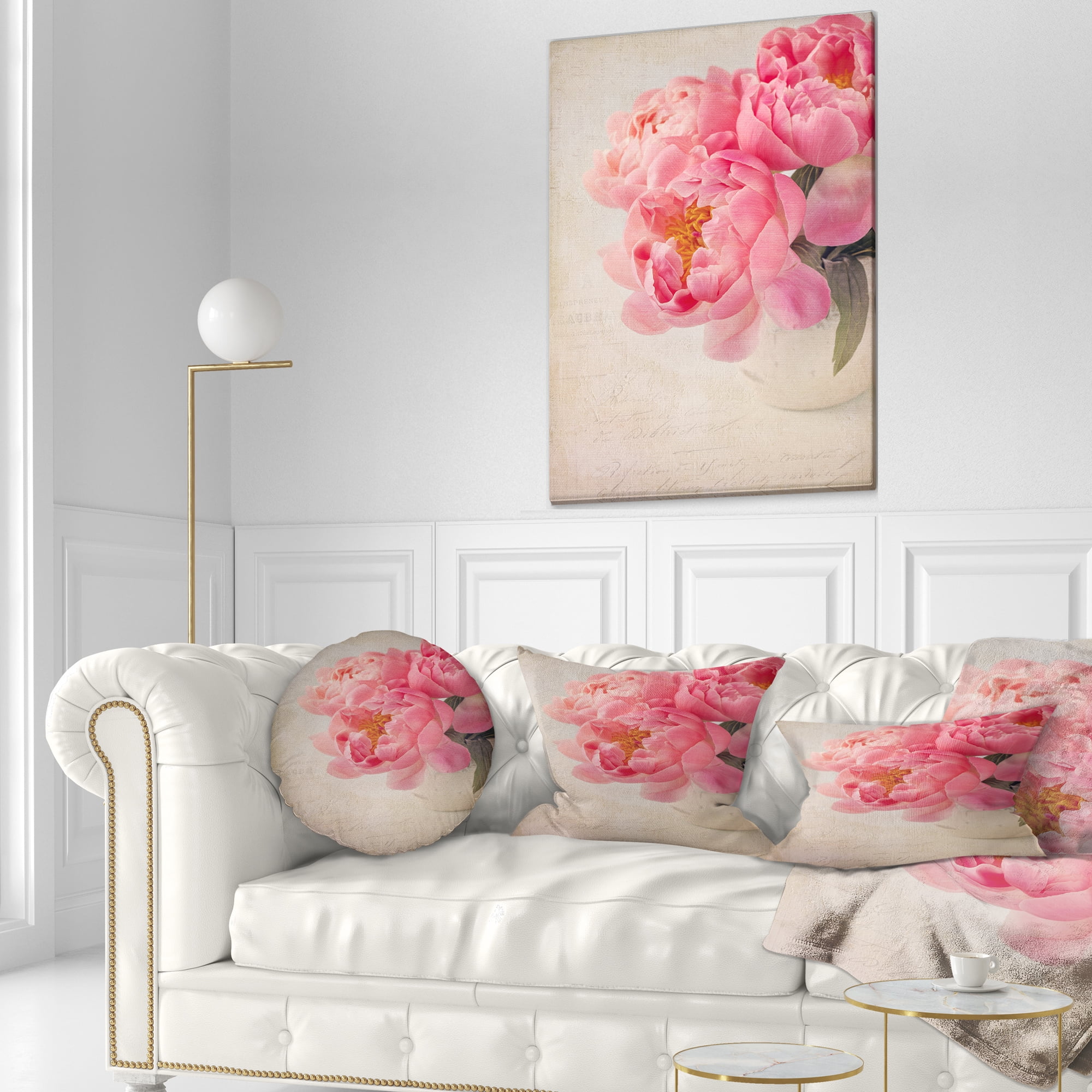 Designart Bunch of Colorful Peony Flowers - Floral Throw Pillow - 12x20