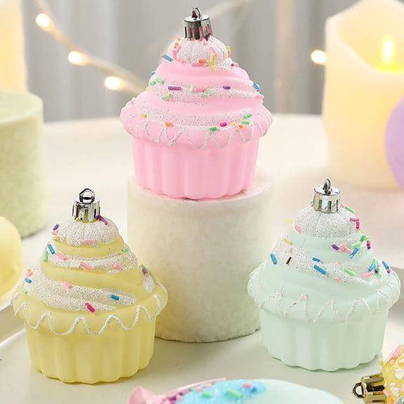 ERTZAE 3Pc Pastel Christmas Candy Ornament,Festive Sprinkle Hanging Accent,Soft-Tone Xmas Decor,Candy Cane Tree Ornament,Glitter Food-Style Decor,Holiday Sweet-Themed Accent,Festive Pastel Ornament