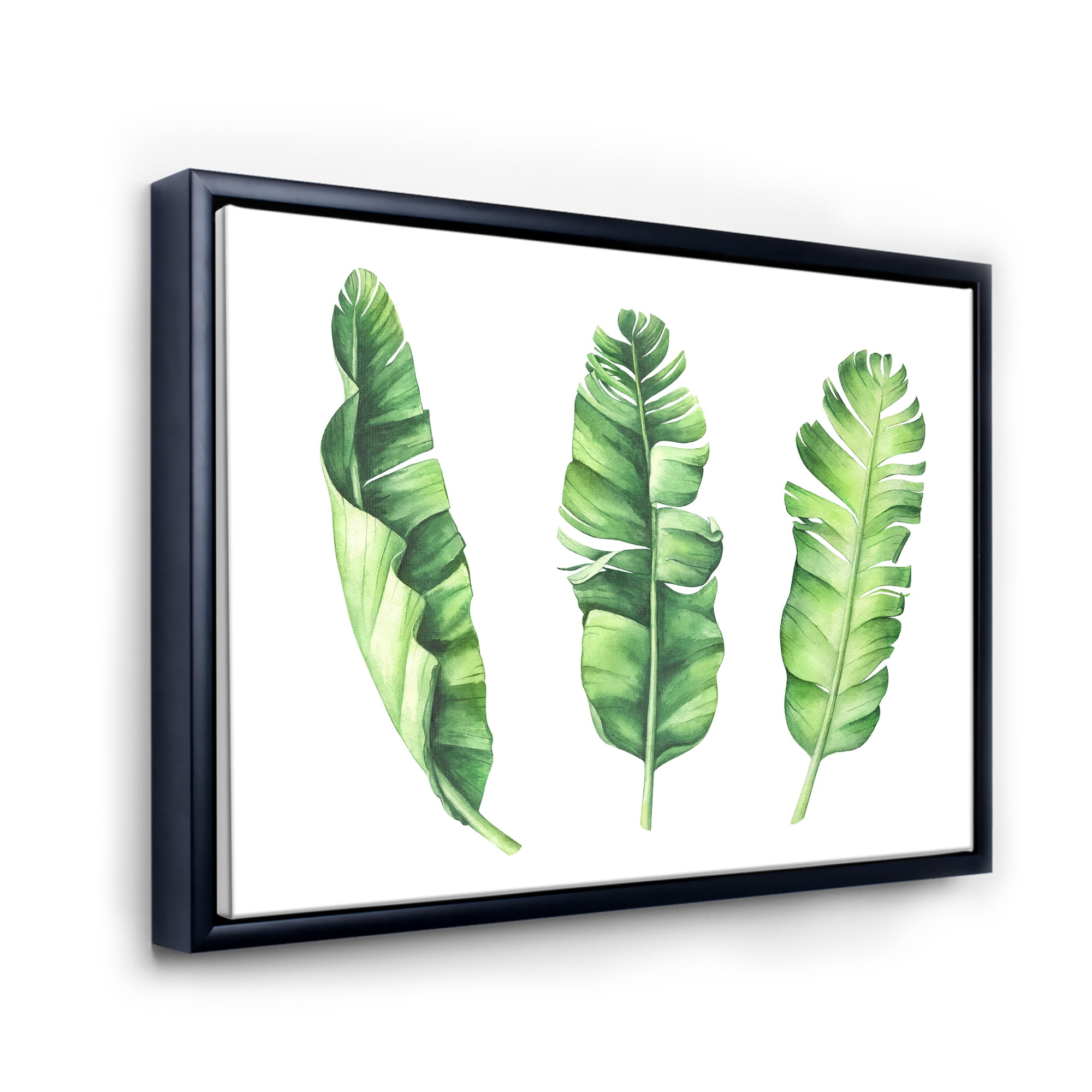 Designart 'Tropical Banana Leaves Set On White' Farmhouse Framed Canvas Wall Art Print