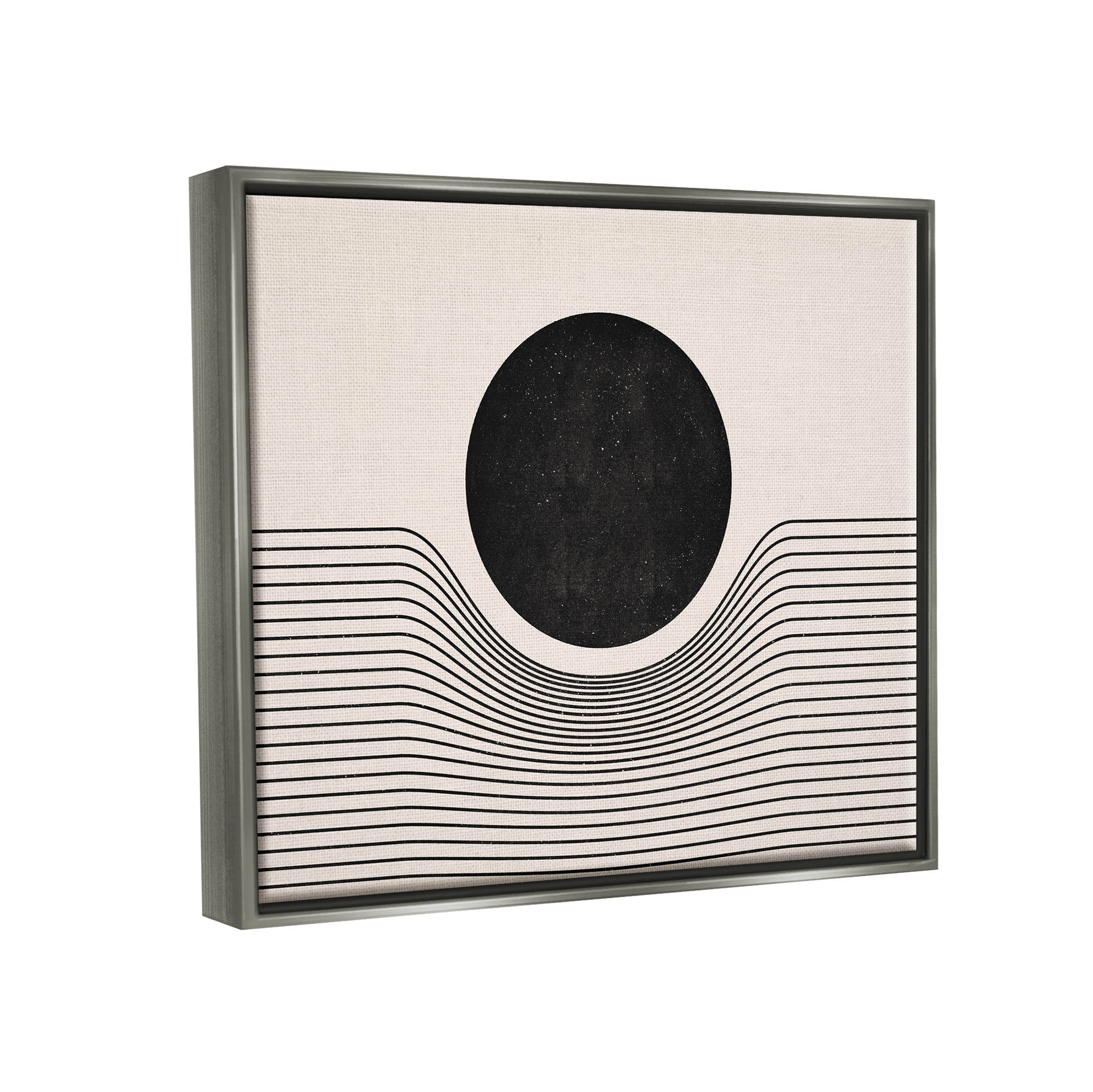 Stupell Industries Contemporary Abstract Circle Stripes Graphic Art Luster Gray Floating Framed Canvas Print Wall Art, Design by JJ Design House LLC