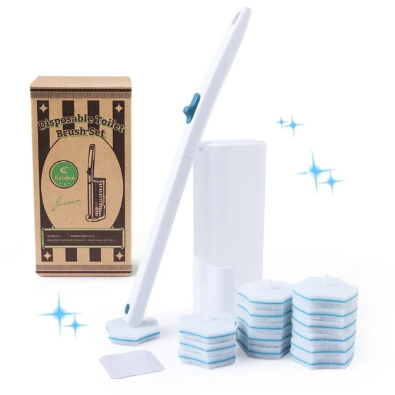 Eyliden Toilet Bowl Brush and Holder Kit 15 Disposable Scrubber, Wall Mount