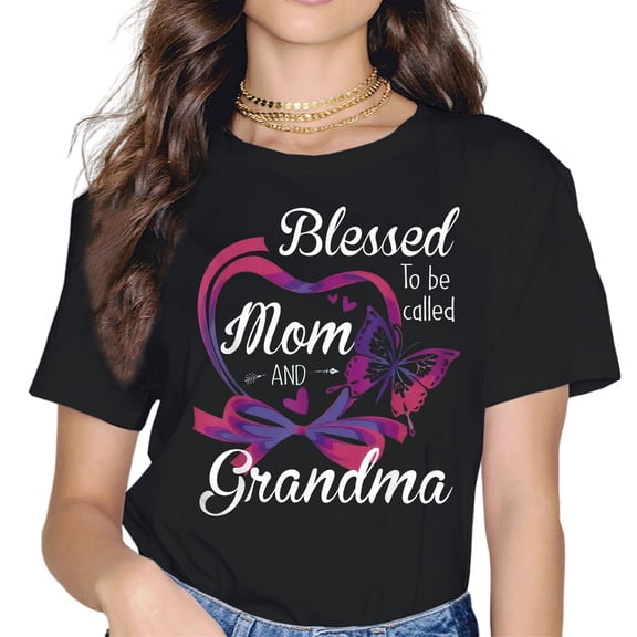 T-shirts For Women Summer Tee Shirt Female Blessed Mom Grandma Casual Short Sleeve Round Neck Tops T-shirts