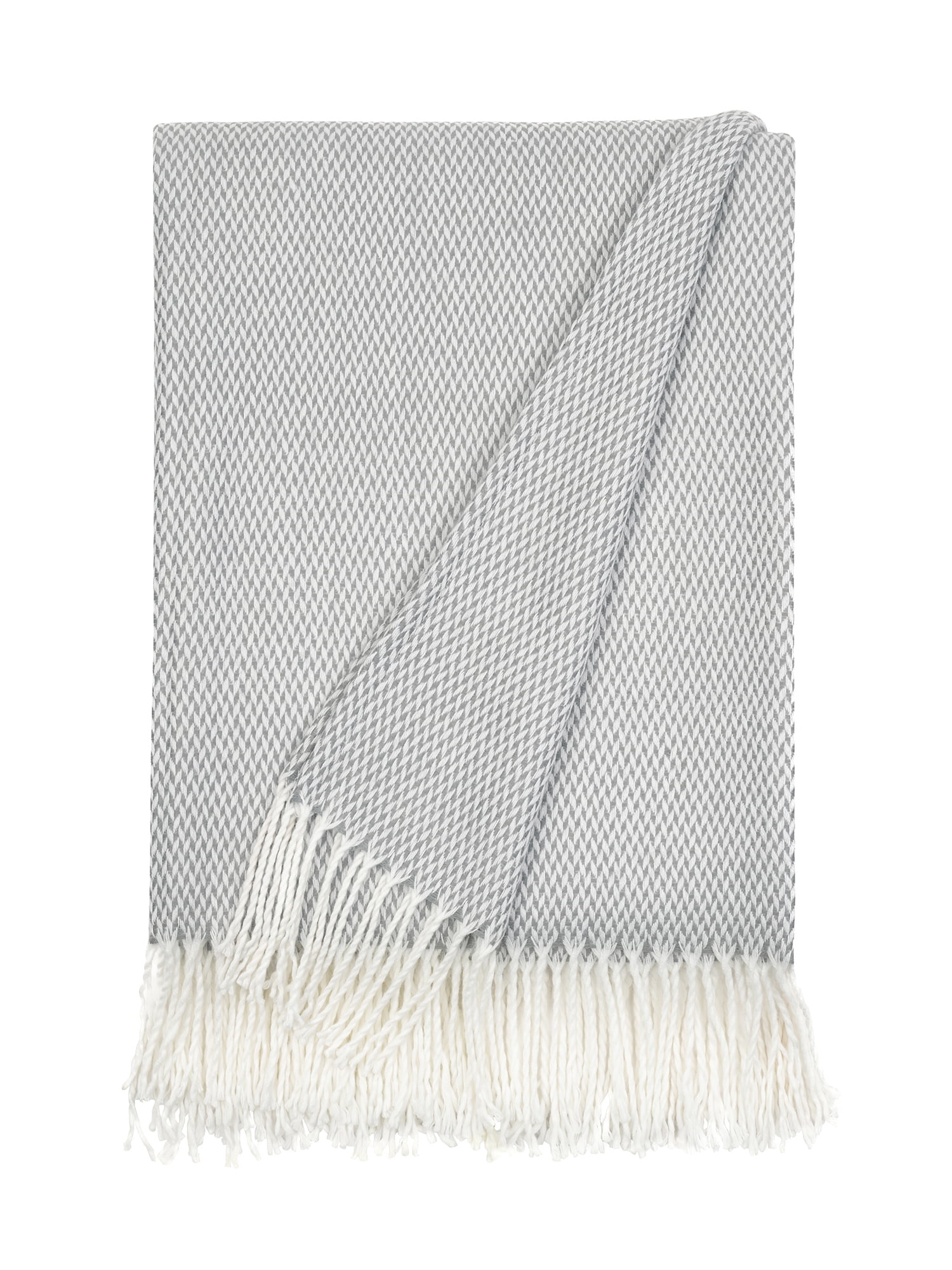 Comfort Canopy - Lightweight Gray Herringbone Throw Blanket with Fringed Edges