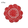 thumbnail image 3 of Fabric Coasters, 4pack 8" - Cotton Woven Crochet Doilies, Lace Embroidery Placemats with Floral Pattern (Red), 3 of 5