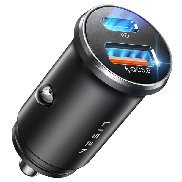 Cargador de coche LISEN USB C 54W superrápido de doble puerto PD 36W/12V