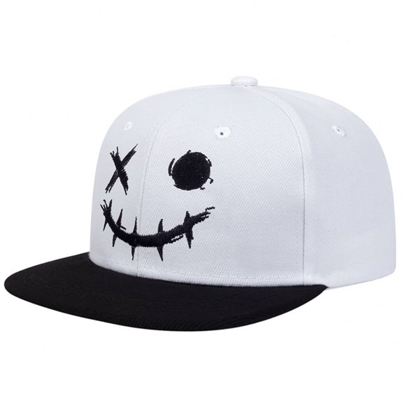 Flat Brim Baseball Cap with Stitched Smile Face, Unisex Adjustable Streetwear Hat, Casual Daily Outdoor Headwear