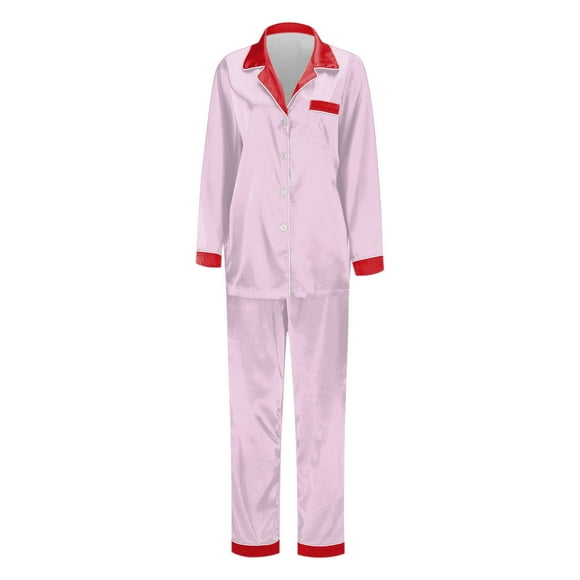 Family Matching Pajamas Long Sleeve Silk Like Sleepwear For Parents And Kids Holiday Festive Loungewear Outfit Daughter Son Father Comfy Homewear For Mom 亲子装2