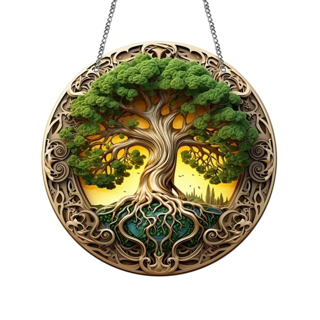 Árbol de la Vida para colgar en la ventana | Atrapasueños de acrílico | Colgante decorativo para pared o ventana | Adorno decorativo de 15x15 cm