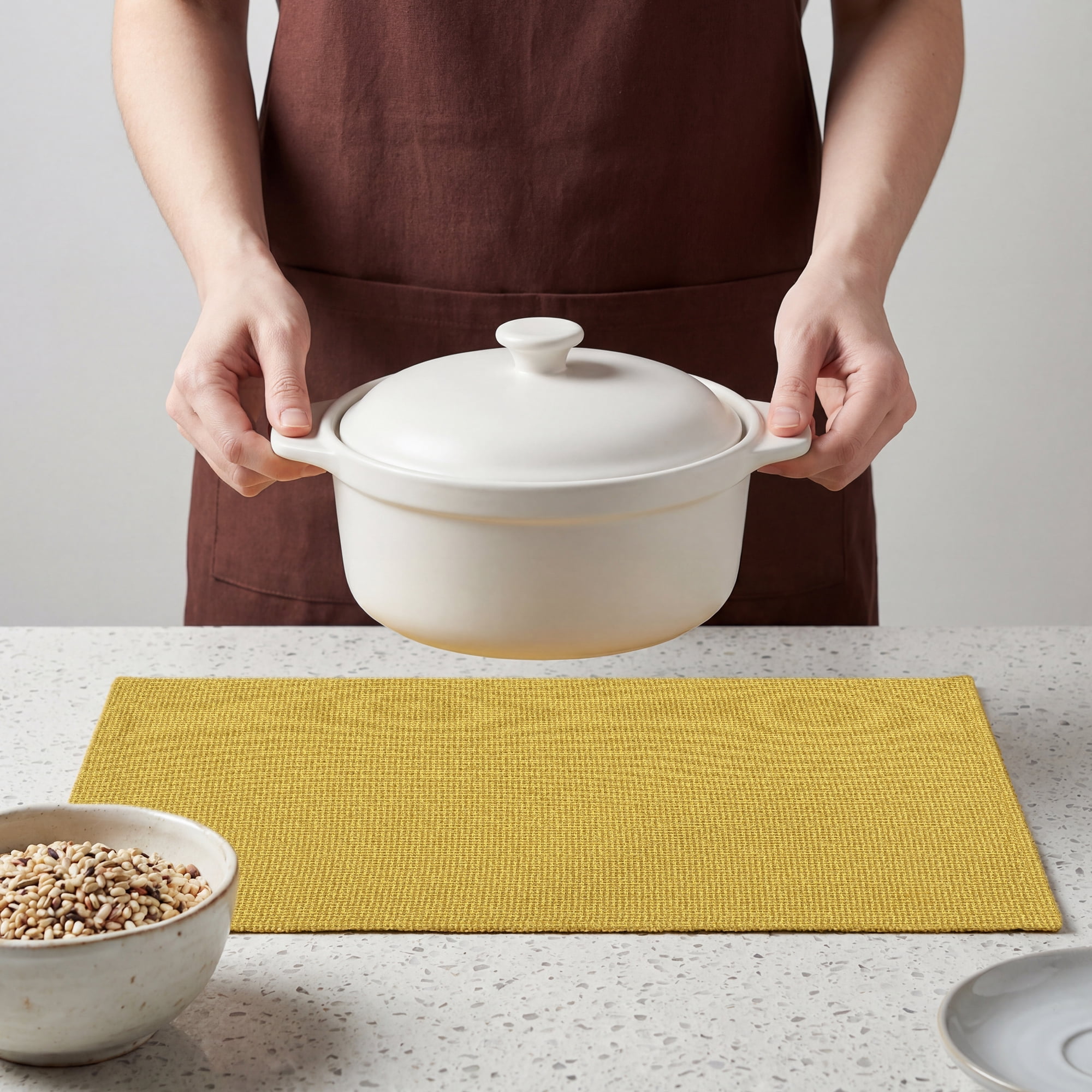 Unique Bargains Cotton and Linen 4Pcs Rustic Table Mats Golden Yellow 18.1x11.8inch