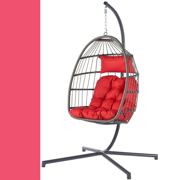 Collapsible Egg Chair with Stand, Steel Frame Swing Chair Hanging Chair Max 350Lbs with Cushions