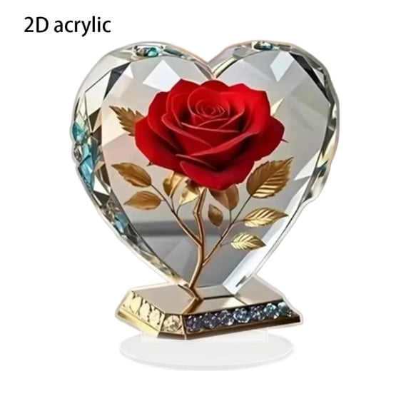 Heart Shaped Acrylic Sign with Red Rose, I Love You Table Centerpiece Decor, 2D Flat Desktop Ornament for Valentine’s Day, Mother’s Day, Birthday for Mom, Wife, Girlfriend
