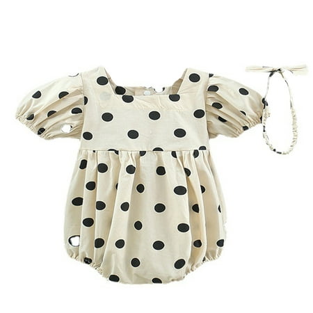 

TAIAOJING Baby Romper Toddler Girls Polka Dot Backless Ruffled Bodysuit Birthday Party Playsuits Clothes With Headband One Piece Outfits 6-12 Months