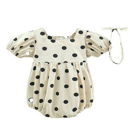 

fnhpitd Toddler Baby Girls Polka Dot Backless Ruffled Romper Bodysuit Birthday Party Playsuits Clothes With Headband Girls Dance Attire Mint Short