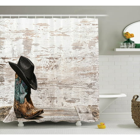 Western Decor Shower Curtain Set By Traditional Rodeo Cowboy Hat