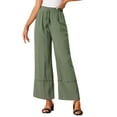 thumbnail image 2 of INSPIRE CHIC Women's Wide Leg Pants Drawsting Elastic High Waist Boho Palazzo Pant with Pockets L Army Green, 2 of 6