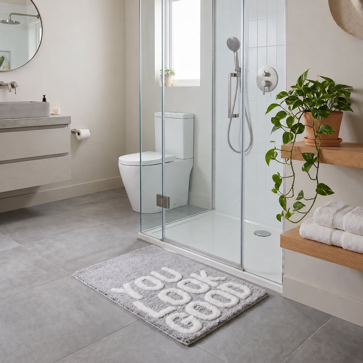 You Look Good Slogan Bath Mat