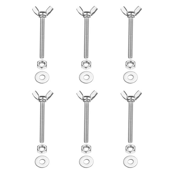 Uxcell M6-1 x 50 mm Wing Butterfly Screw, 6 Pcs Wing Nuts and Bolts Machine Fastener Thumb Hand Screws, Silver