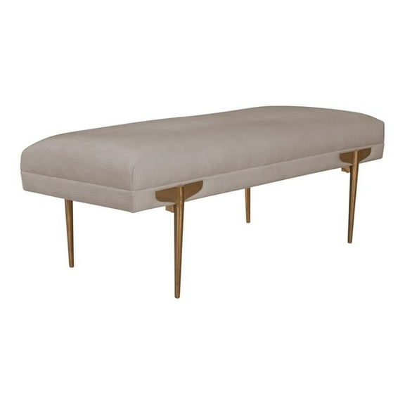 Maklaine 19.6"H Velvet/Stainless Steel Bench in Beige/Gold Finish