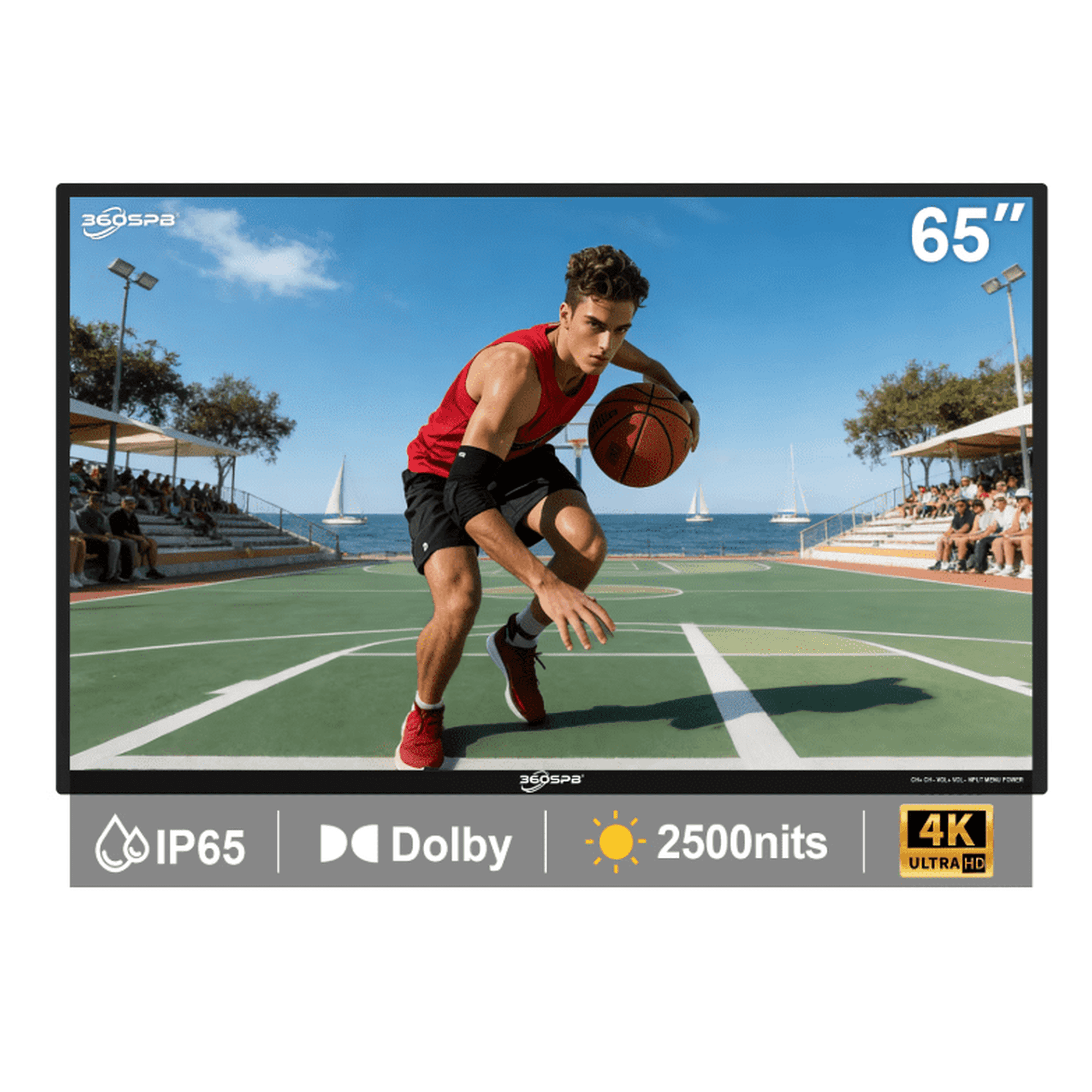 65 Inch 4K Outdoor Google Smart TV, 2500nits High Brightness Outdoor TVs, IP65 Waterproof TV, Voice Assistant Remote, Compatible with Dolby, Wide Viewing Angle Smart TV