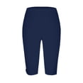 thumbnail image 3 of Womens Biker Shorts Stretchy Loose Fit Color Cropped Side Pockets Yoga Shorts Dark Blue, 3 of 7