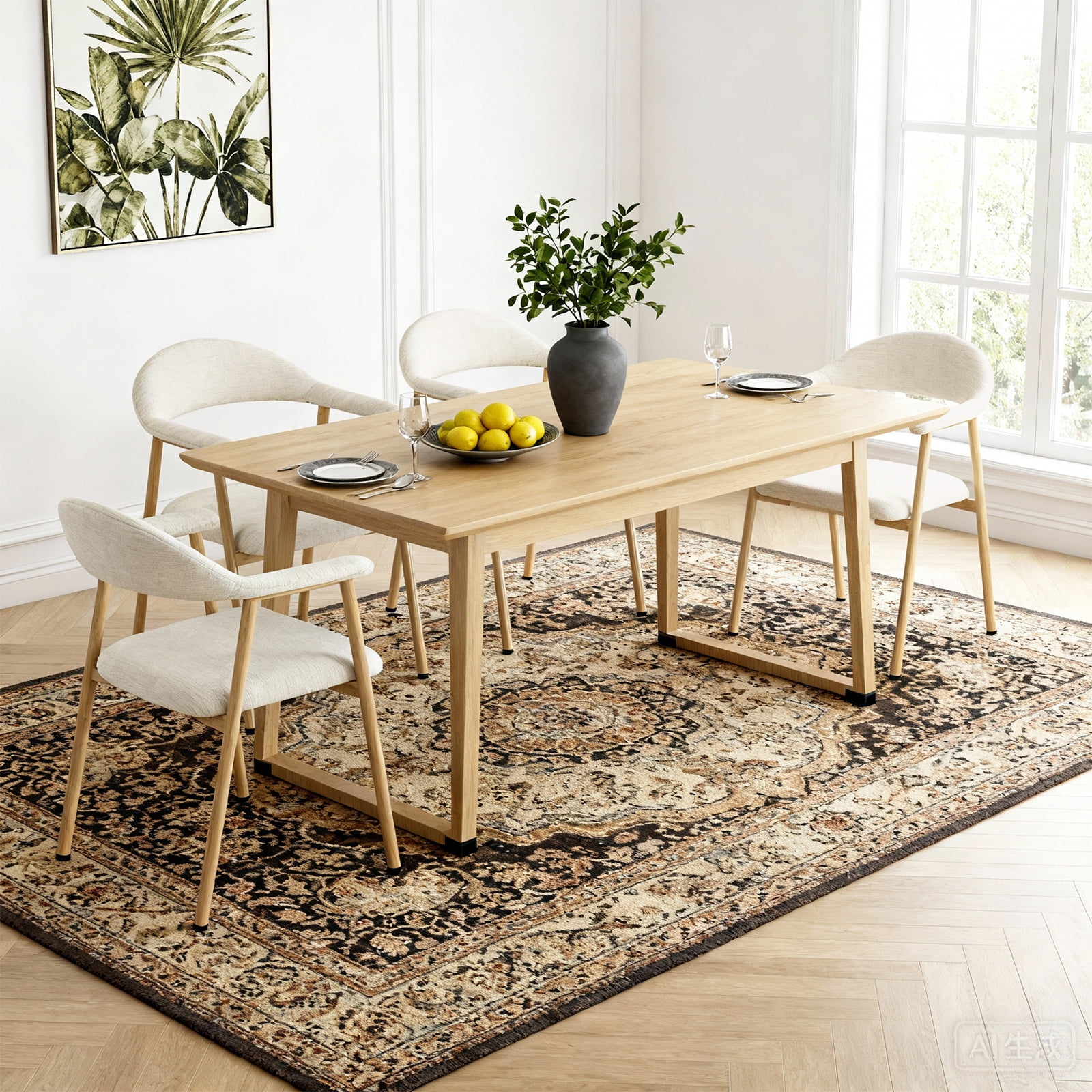 EDX Dining Chairs Set of 2, Modern Upholstered Kitchen Side Chairs for Dining Room, Ergonomic Padded Accent Seats with Sturdy Legs, Beige